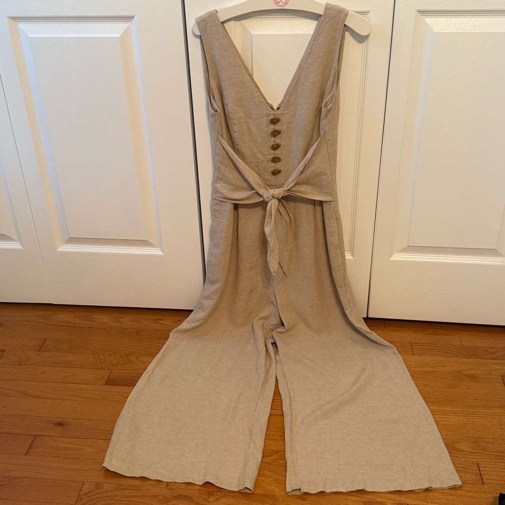 Anthropologie Maeve Getaway Linen Blend Tie Front Jumpsuit - Picture 2 of 4